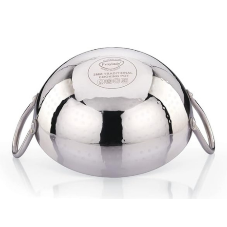 Praylady Stainless Steel Induction Base Kadai 2 Litre Silver