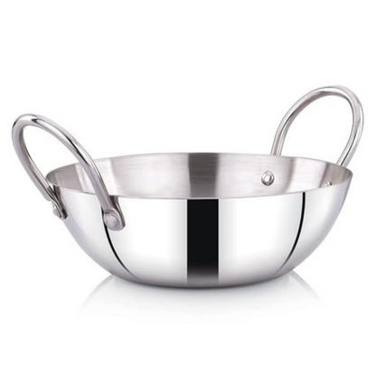 Praylady Stainless Steel 16G Series Deep Flat Kadai 24 cm Capacity 2.5 Litre Silver