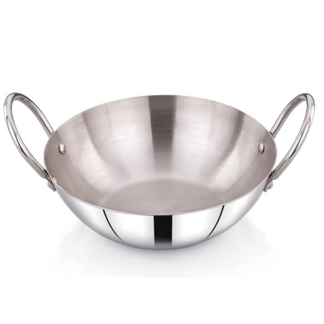 Praylady Stainless Steel 16G Series Deep Flat Kadai 24 cm Capacity 2.5 Litre Silver