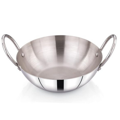 Praylady Stainless Steel 16G Series Deep Flat Kadai 24 cm Capacity 2.5 Litre Silver