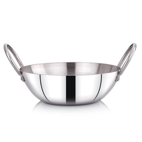 Praylady Stainless Steel 16G Series Deep Flat Kadai 24 cm Capacity 2.5 Litre Silver
