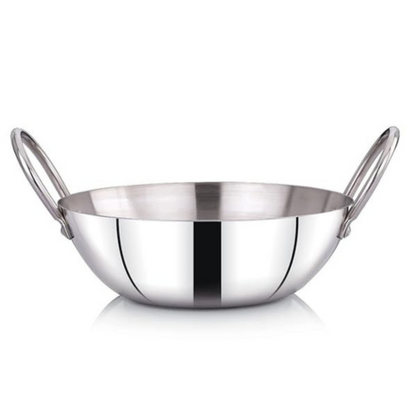 Praylady Stainless Steel 16G Series Deep Flat Kadai 24 cm Capacity 2.5 Litre Silver