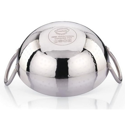 Praylady Srainless Steel 16G Series Deep Flat Kadai 3.0 Litre Silver