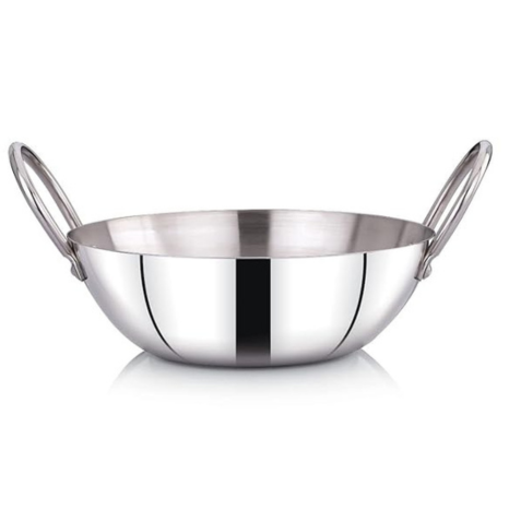 Praylady Srainless Steel 16G Series Deep Flat Kadai 3.0 Litre Silver