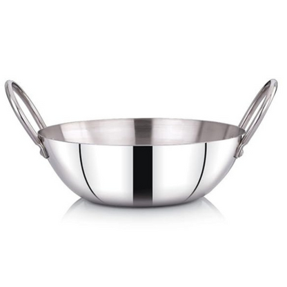 Praylady Srainless Steel 16G Series Deep Flat Kadai 3.0 Litre Silver