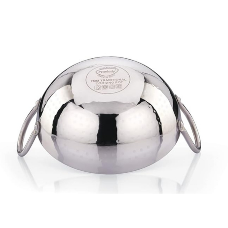 Praylady Stainless Steel 16G Series Deep Flat Kadai 3.5 Litre Silver