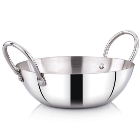 Praylady Stainless Steel 16G Series Deep Flat Kadai 3.5 Litre Silver