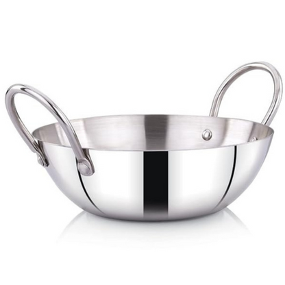 Praylady Stainless Steel 16G Series Deep Flat Kadai 3.5 Litre Silver