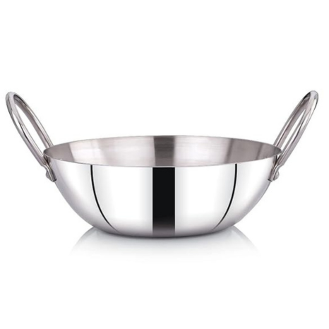 Praylady Stainless Steel 16G Series Deep Flat Kadai 3.5 Litre Silver