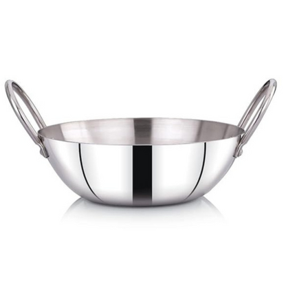 Praylady Stainless Steel 16G Series Deep Flat Kadai 3.5 Litre Silver
