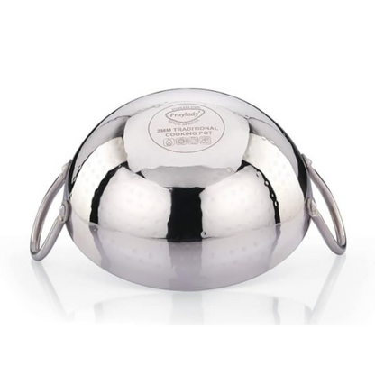 Praylady Stainless Steel 16G Series Deep Flat Kadai 4 Litre Silver