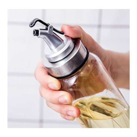 Spatlus Oil Dispenser Bottles with Stainless Steel Automatic Pourers No Drip Glass Oil (Pack of 2)