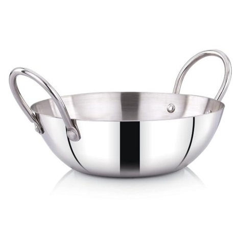 Praylady Stainless Steel 16G Series Deep Flat Kadai 4 Litre Silver