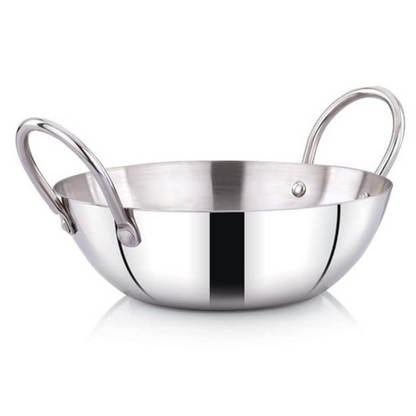 Praylady Stainless Steel 16G Series Deep Flat Kadai 4 Litre Silver