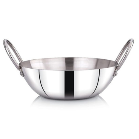 Praylady Stainless Steel 16G Series Deep Flat Kadai 4 Litre Silver