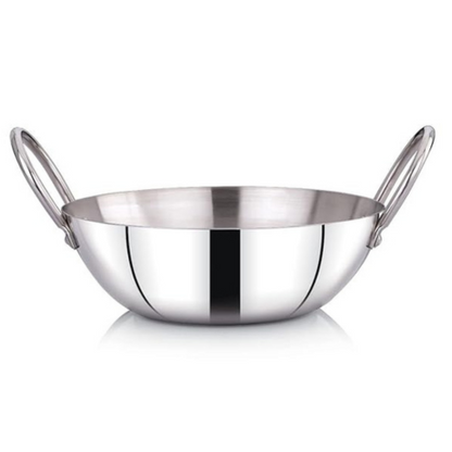Praylady Stainless Steel 16G Series Deep Flat Kadai 4 Litre Silver