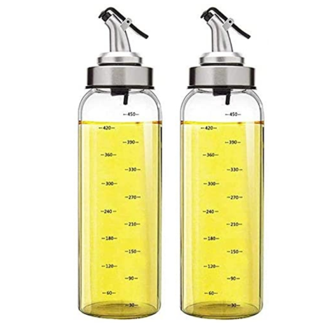 Spatlus Oil Dispenser Bottles with Stainless Steel Automatic Pourers No Drip Glass Oil (Pack of 2)