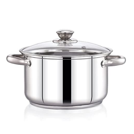 Praylady Stainless Steel Stockpot with Glass Lid Delight Series 3 Ply Base Stockpot Capacity1.8 Litre Silver