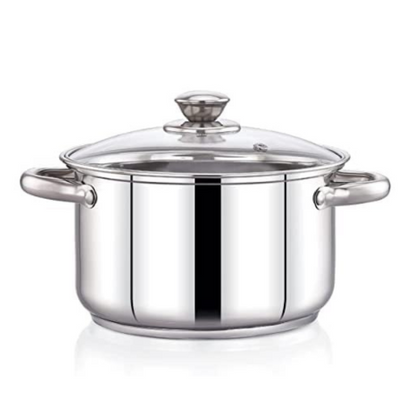 Praylady Stainless Steel Stockpot with Glass Lid Delight Series 3 Ply Base Stockpot Capacity1.8 Litre Silver