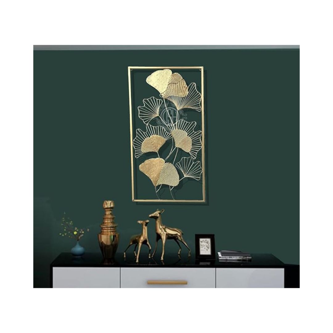 DSH Crafting Your Curiosity Gold Metal Wall Decor Leaf Wall Hanging Sculpture Gold Frame