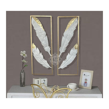 DSH Crafting Your Curiosity Wall Decor Metal Wall Art Gold White Feather Wall Hanging Sculpture