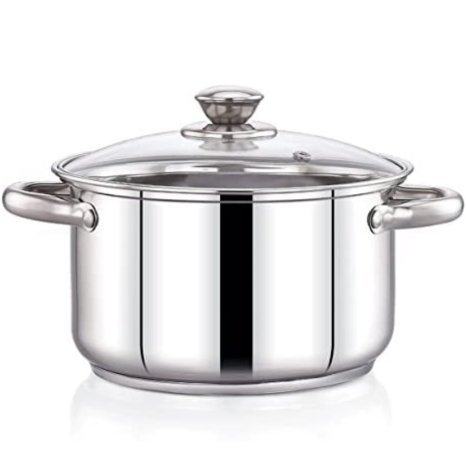 Praylady Stainless Steel Stockpot with Glass Lid Delight Series 3 Ply Base Stockpot Size 22 cm Capacity