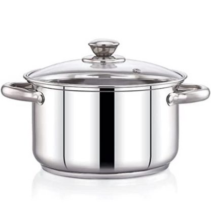Praylady Stainless Steel Stockpot with Glass Lid Delight Series 3 Ply Base Stockpot Size 22 cm Capacity