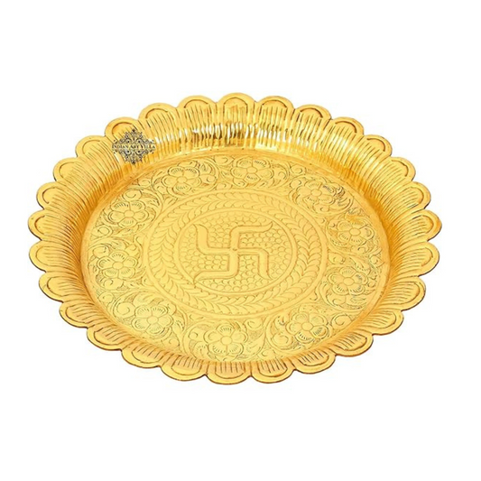 Indian Art Villa Pure Brass Pooja Decorative Thali Plate Diameter | 10.5" Inches