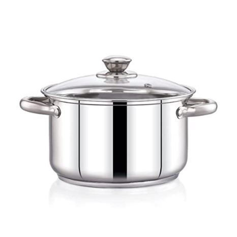 Praylady Stainless Steel with Glass Lid, Delight Series 3 Ply Base Stockpot Size 24 cm 4.9 Litre Silver