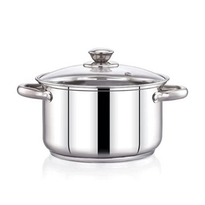 Praylady Stainless Steel with Glass Lid, Delight Series 3 Ply Base Stockpot Size 24 cm 4.9 Litre Silver