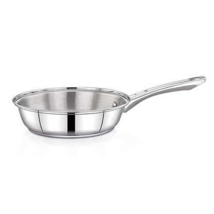 Praylady Stainless Steel Pan with Riveted Handle Delight Series 3 Ply Base Frypan Size 22 cm Silver