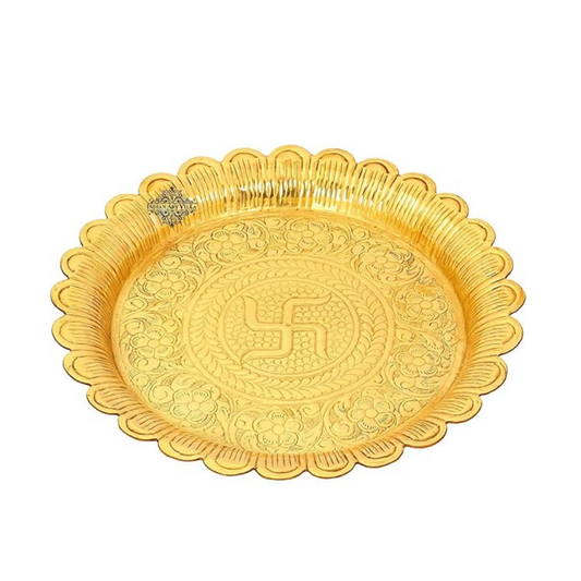 Indian Art Villa Pure Brass Pooja Decorative Thali Plate Diameter | 10.5" Inches