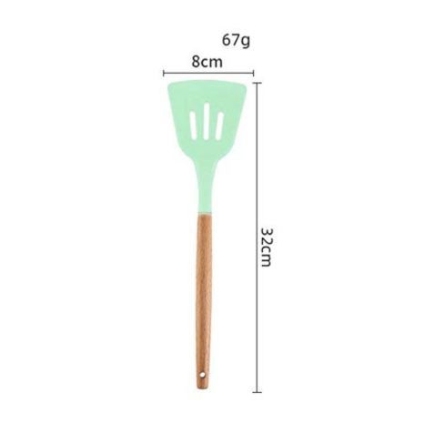 P-Plus International Silicone Slotted Spatula High Heat Resistant to 480°F Food Turner Wooden Handle Green