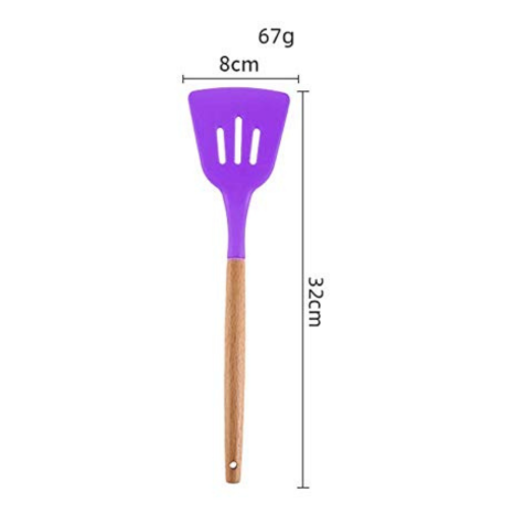 P-Plus International Silicone Slotted Spatula High Heat Resistant to 480°F Wooden Handle Purple