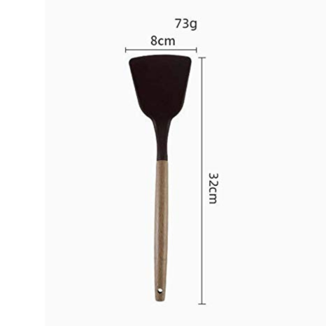 P-Plus International Silicone Spatula Wooden Handle Flexible & Heat Resistant Rubber Spatulas Non Stick Black