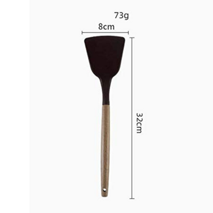P-Plus International Silicone Spatula Wooden Handle Flexible & Heat Resistant Rubber Spatulas Non Stick Black