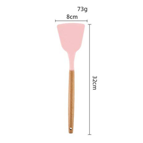 P-Plus International Silicone Spatula Wooden Handle Flexible & Heat Resistant Rubber Non Stick Pink