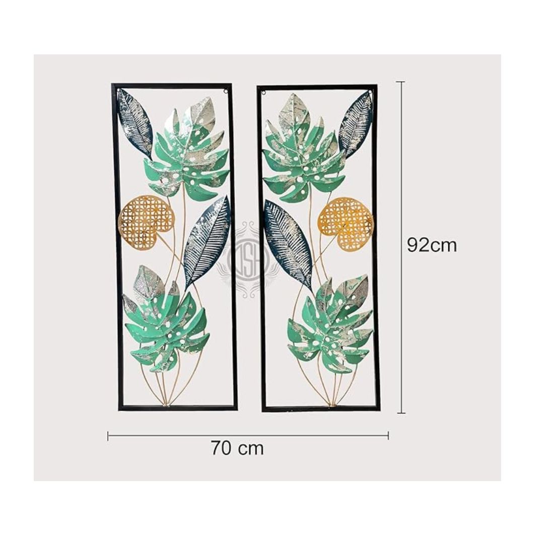 DSH Crafting Your Curiosity Metal Wall Art Wall Sculpture Wall Decor Set of-2 Multicolour Green Leaf