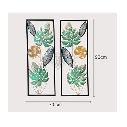 DSH Crafting Your Curiosity Metal Wall Art Wall Sculpture Wall Decor Set of-2 Multicolour Green Leaf