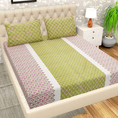 100% Pure Cotton Traditional Printed Bedsheet for Double Bed King Size Bedsheet with 2 Pillow Covers