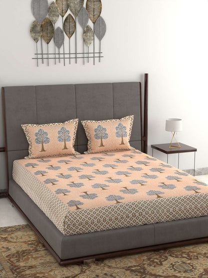 100% Pure Cotton Traditional Printed Bedsheet for Double Bed King Size Bedsheet with 2 Pillow Covers
