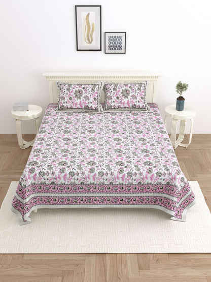 100% Pure Cotton Traditional Printed Bedsheet for Double Bed King Size Bedsheet with 2 Pillow Covers
