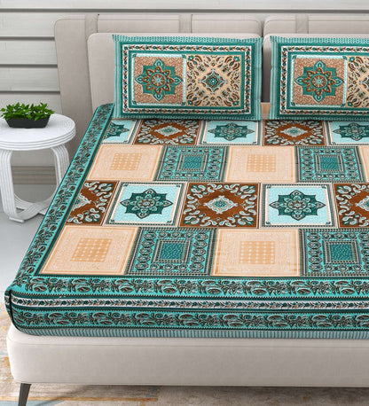 100% Pure Cotton Traditional Printed Bedsheet for Double Bed King Size Bedsheet with 2 Pillow Covers