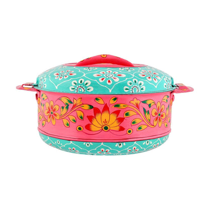 Premium Hand-Painted Pink & Teal Hot Case Casserole with Floral Design