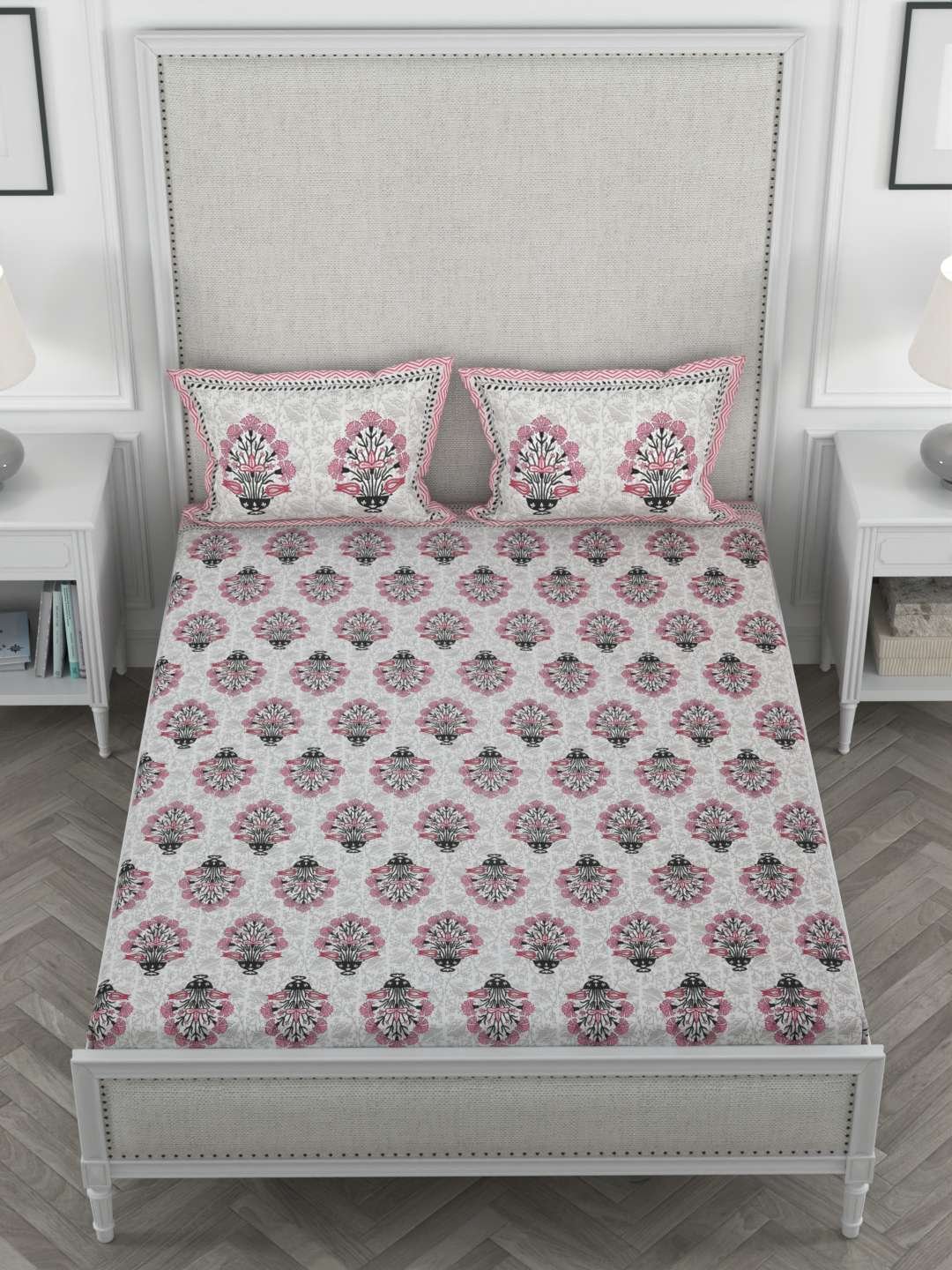 100% Pure Cotton Traditional Printed Bedsheet for Double Bed King Size Bedsheet with 2 Pillow Covers