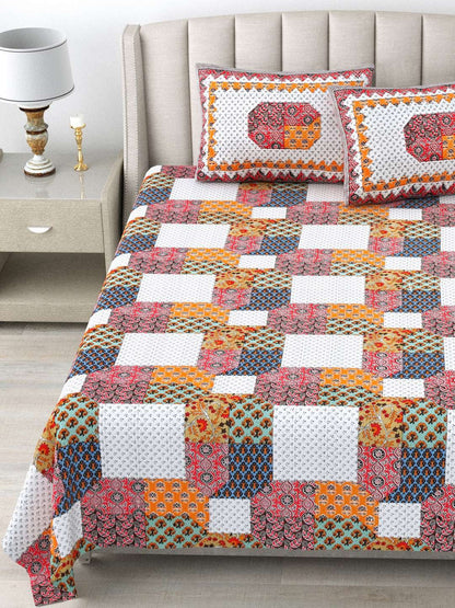 100% Pure Cotton Traditional Printed Bedsheet for Double Bed King Size Bedsheet with 2 Pillow Covers