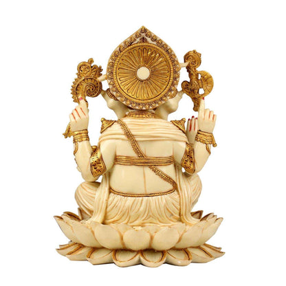 Graceful Ganesha Standing Marble Idol with Modak & Flower Detail