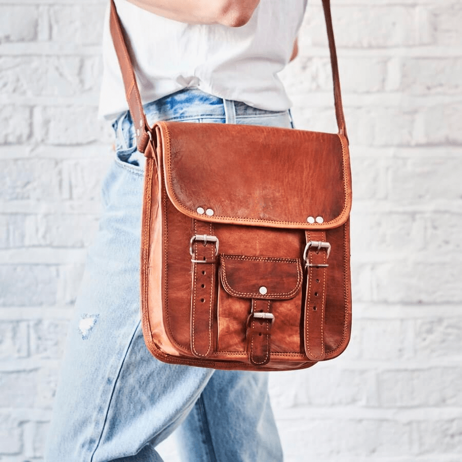 Craftshades –Single Pocket Double Strip 9*11 Inch Handcrafted Satchel Leather Bag | 100% Genuine Leather