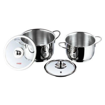 Vinod Stainless Steel Tuscany Combo Set Piece with Glass Lid Induction Friendly