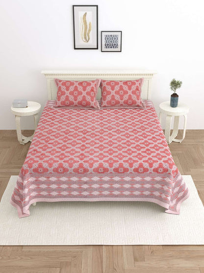 100% Pure Cotton Traditional Printed Bedsheet for Double Bed King Size Bedsheet with 2 Pillow Covers
